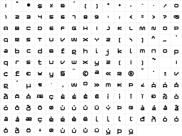 Blessed Bold  glyph index