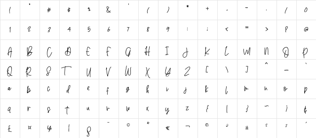 Castillo Regular  glyph index