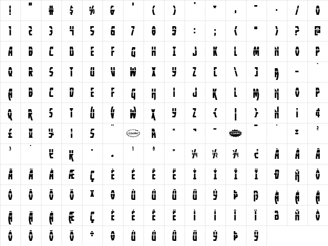 Yankee Clipper Laser Regular  glyph index