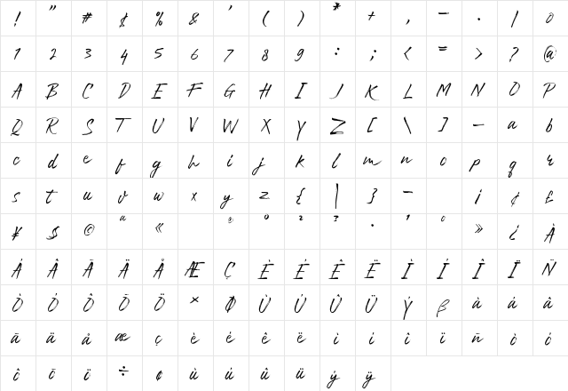 Ballistick Regular  glyph index