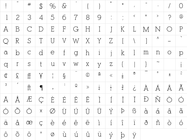 Pogo SSi Regular  glyph index