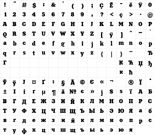 Xenia Bold Chu CNP Bold  glyph index