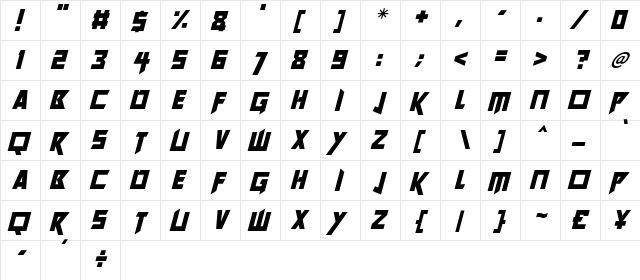 Future Worlds Italic  glyph index