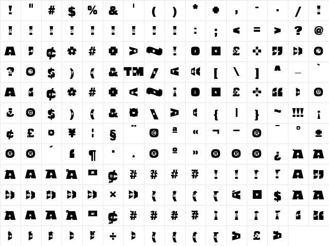 Populist Noise Regular  glyph index