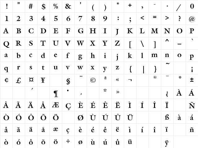 Galliard EF Bold Regular  glyph index