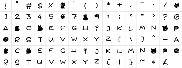 Quiet Meows Regular  glyph index