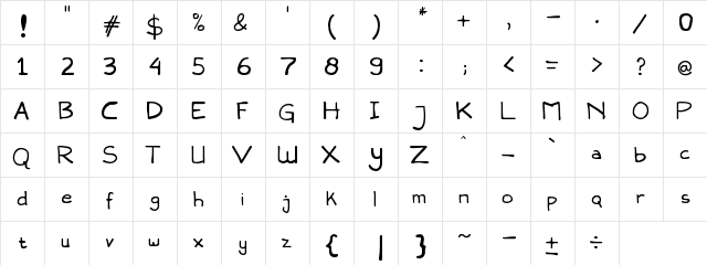Snowlatte Regular  glyph index