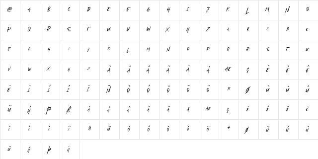 BETTER ROLLING Personal Use Regular  glyph index