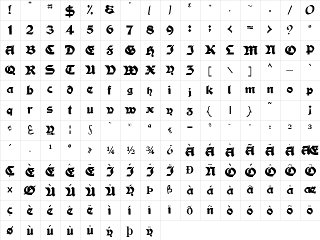 JohnsonText103 Regular  glyph index