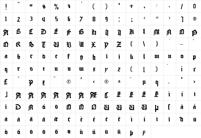 CityModern Regular  glyph index
