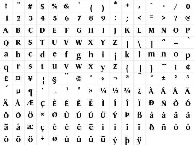 DragonEF Bold  glyph index