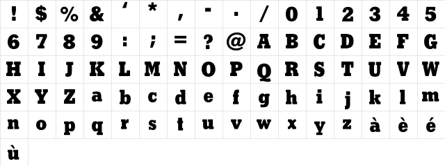 CARERRA Jones Regular  glyph index