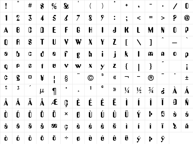 Amelia ICG Regular  glyph index