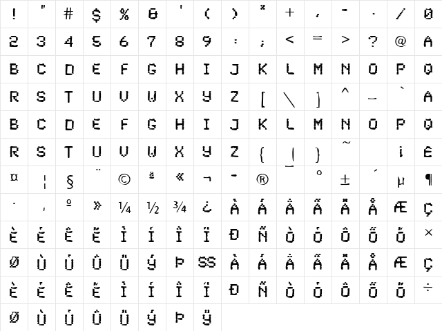 DTCDirtyM48 Regular  glyph index