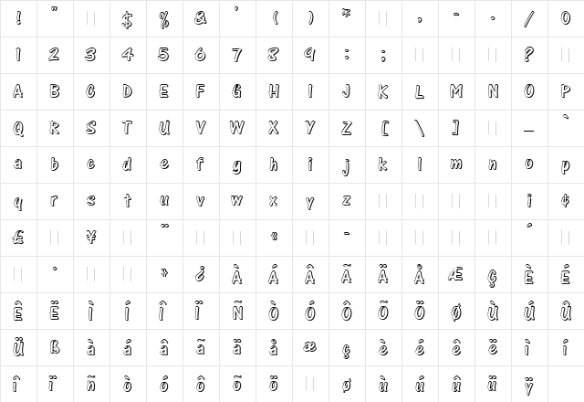 One Stroke Script Shaded Regular  glyph index