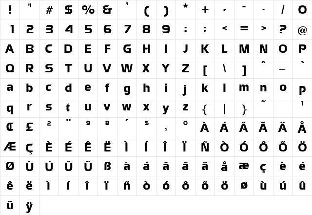 Zapotec Regular  glyph index