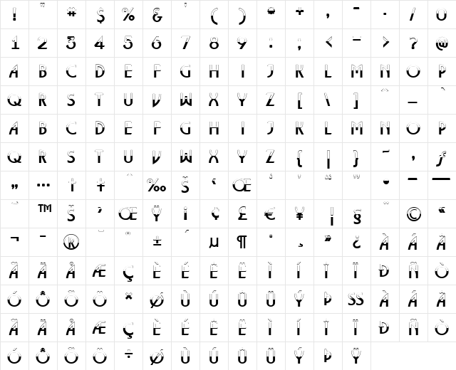 a_LancetB&W Regular  glyph index