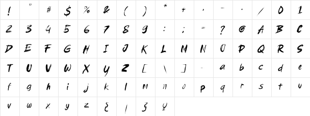 brushield Italic  glyph index