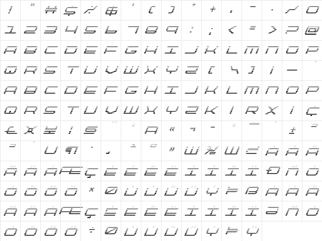 QuickTech Gradient Italic Italic  glyph index