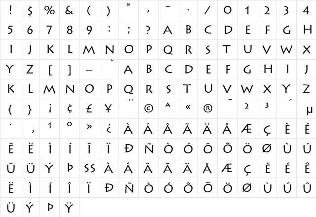 Lithos Regular  glyph index