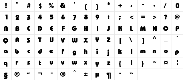 BauhausC Heavy Regular  glyph index
