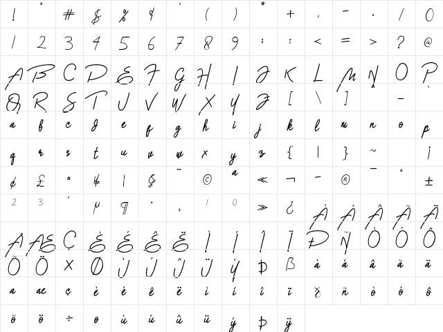 Great Saturday Regular  glyph index