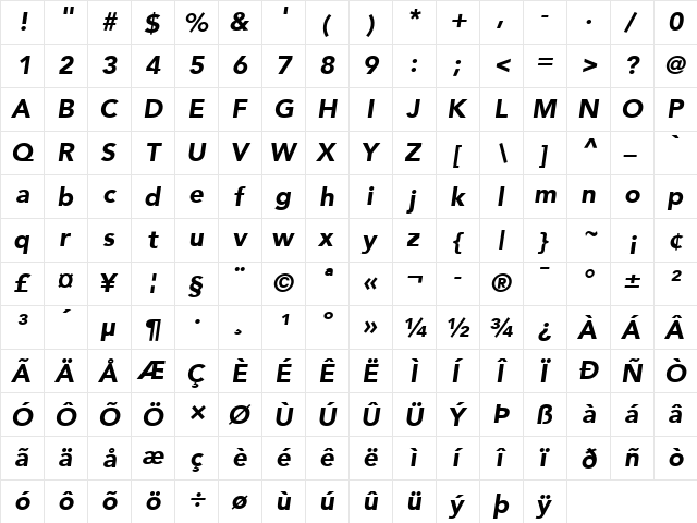 Avenir Regular  glyph index