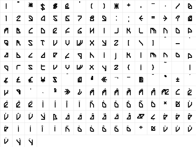 TechstepBlack Regular  glyph index