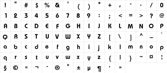 BauhausDemiC Regular  glyph index