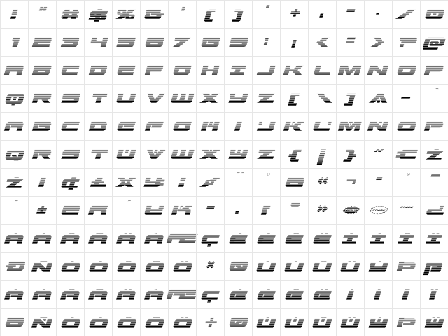 Predataur Gradient Italic Italic  glyph index