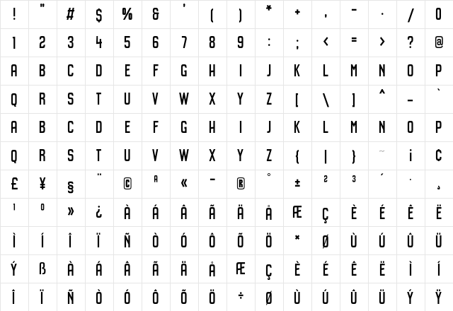 Kenga Kaya Regular  glyph index