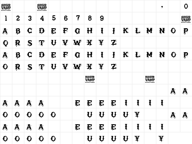 Biker Vamp Regular  glyph index
