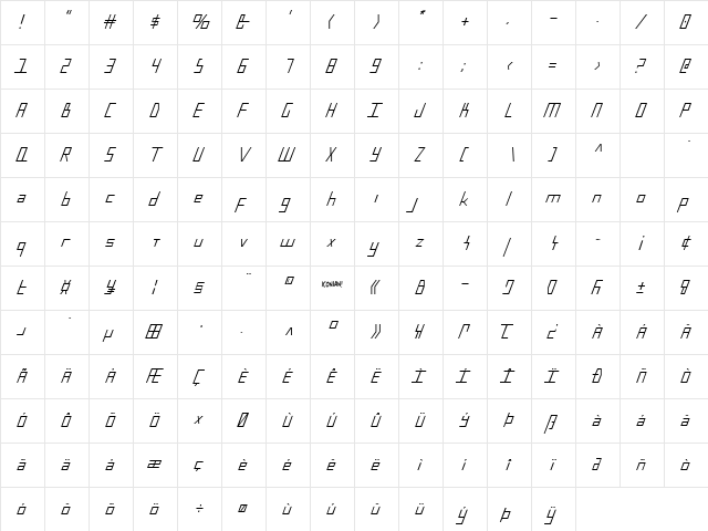 Blue July Condensed Condensed  glyph index