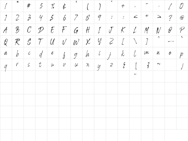 Wandhen Regular  glyph index