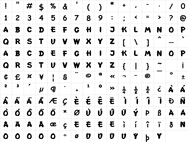 Suske en Wiske Kaftletters Regular  glyph index