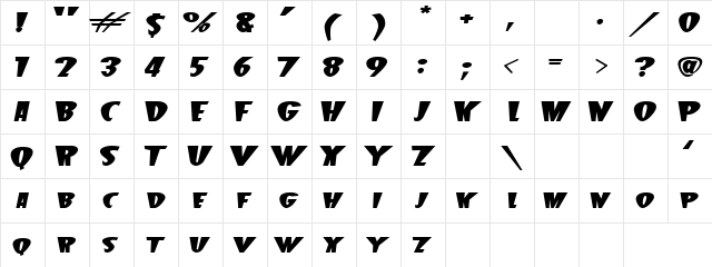 Magic Wall Regular  glyph index