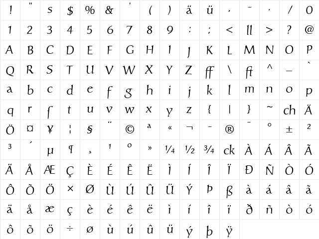 Carolina LT Dfr Regular  glyph index