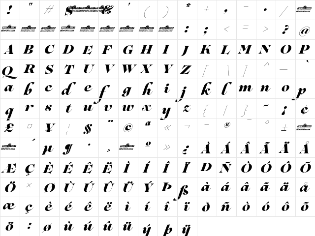 Lovelace Script Trial Extrabold  glyph index