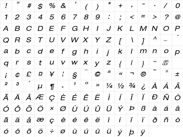Context Reprise Expanded SSi Expanded Italic  glyph index
