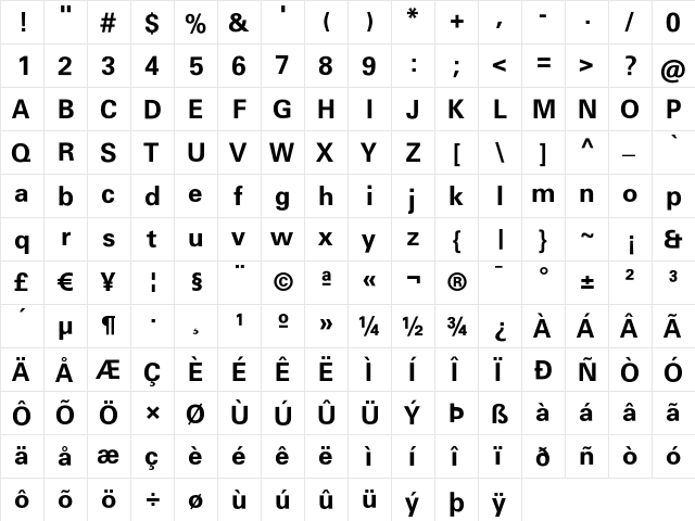 AudiSans Bold  glyph index