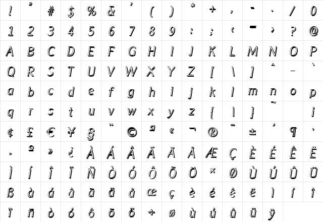 AlexanderBeckerShadow-Xlight Italic  glyph index