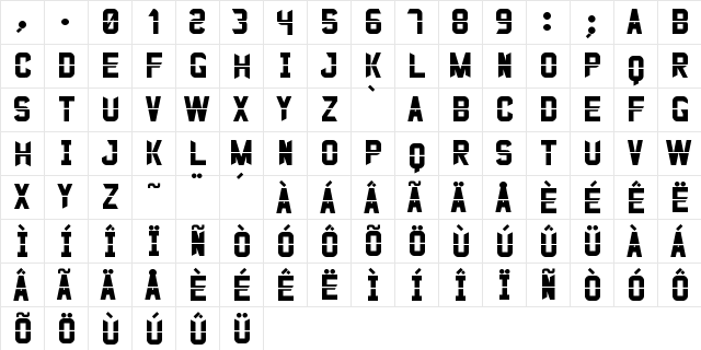 Justo St Regular  glyph index