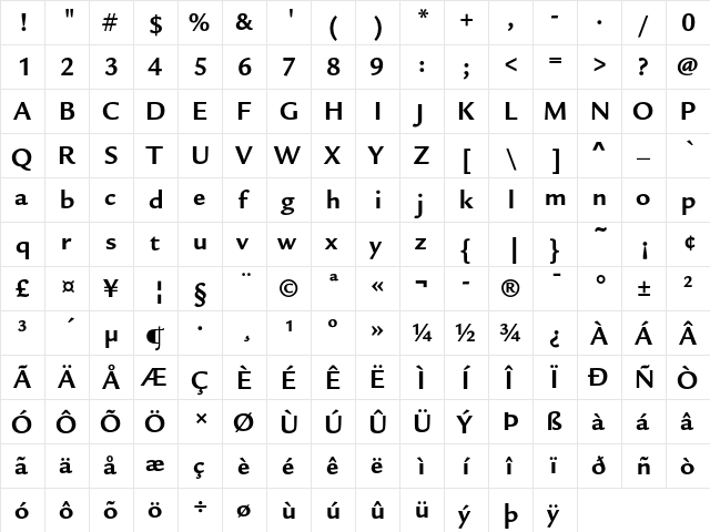 ITC Legacy Sans Bold  glyph index