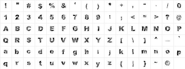 strippin'dirty Regular  glyph index