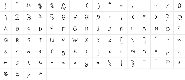 BPchildLefty Regular  glyph index