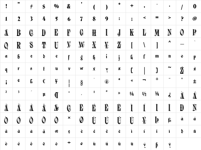 Durham Abbey NF Regular  glyph index