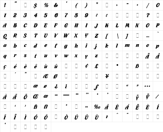 Flamenco Inline Plain  glyph index