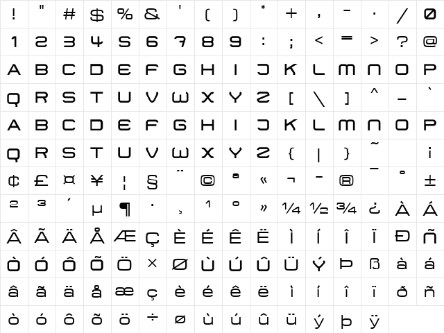 01 DigitMono Regular  glyph index