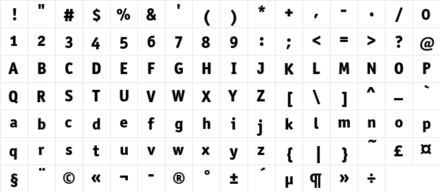 OfficinaSansExtraBoldOSC Regular  glyph index