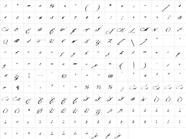 Article10 Regular  glyph index